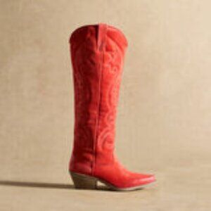 Sundance Italian Suede Western Cowboy Boots Quilted Sojourner - Poinsettia - NEW